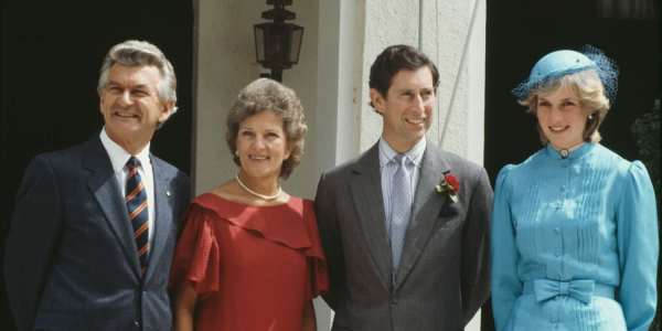 Prince Charles and Princess Diana with Bob and Hazel Hawke, 1983
