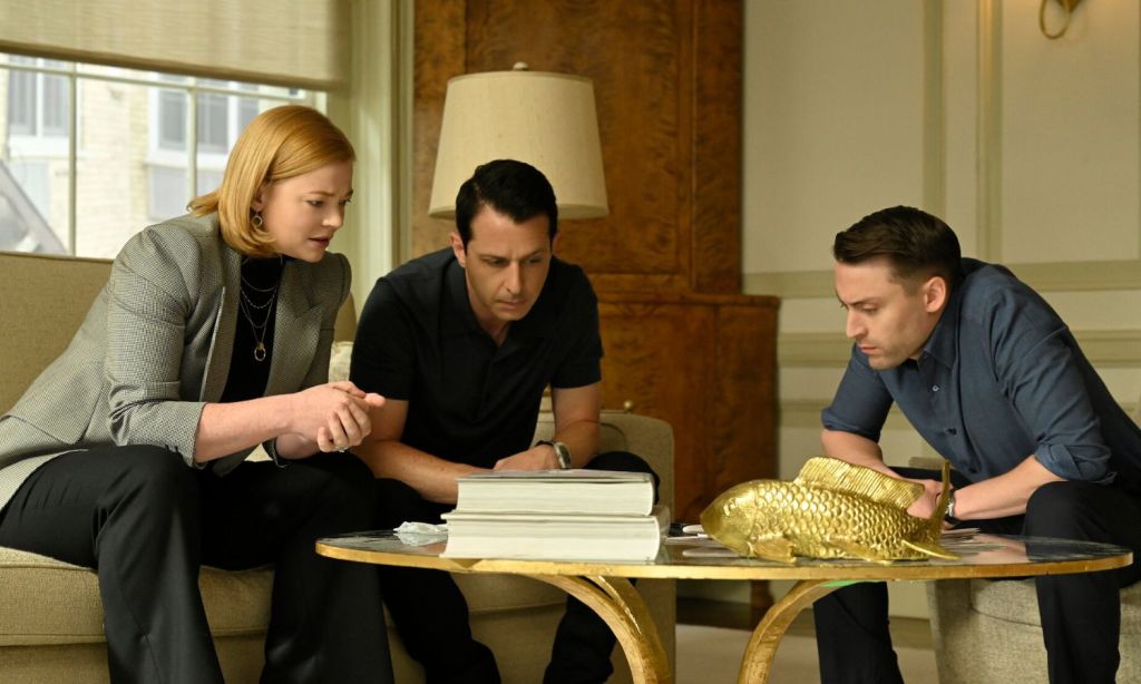 L - R, Sarah Snook, Jeremy Strong and Kieran Culkin in Succession Season 4, Episode 4, "Honeymoon States"
