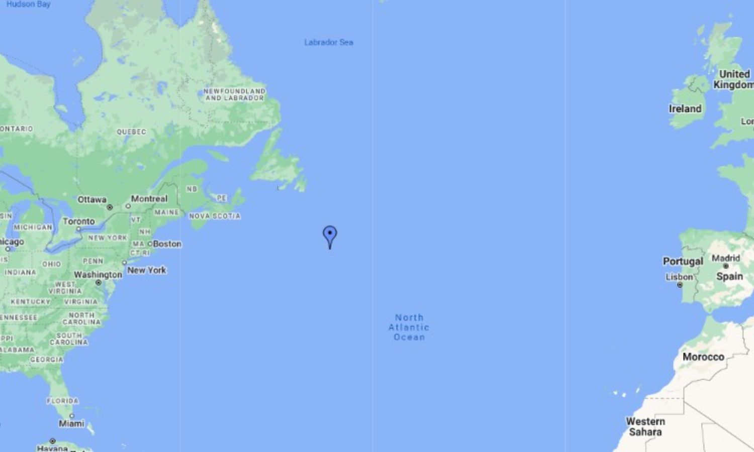 An image of a map showing the location of the Titanic wreck.