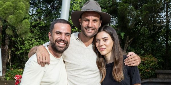 George and Pamela Mladenov with Beau Ryan, host of The Amazing Race Australia: Celebrity Edition